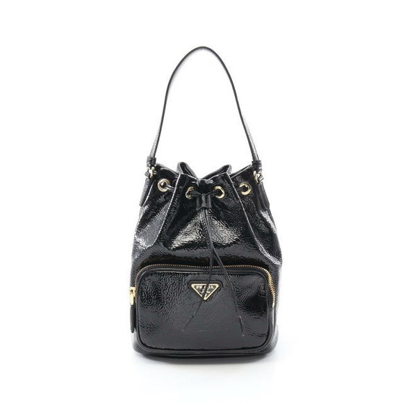 Prada Duet Naplak Patent Bucket Bag Black - Picture 1 of 4
